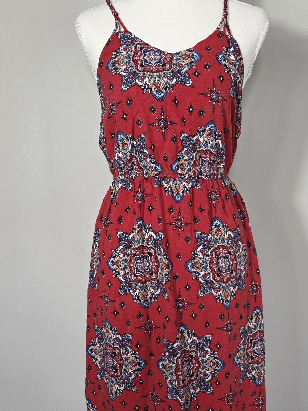 Pink Rose Women's Red Boho Maxi Dress Size M Sleeveless Floral - Picture 3 of 7